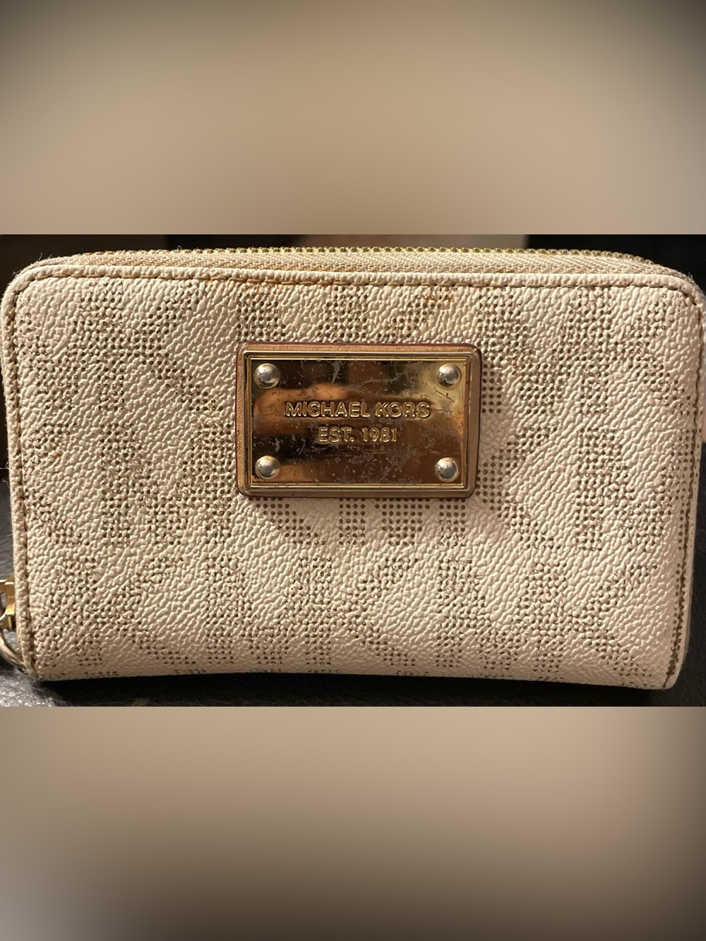 Michael Kors Ivory Textured Leather Wallet with Gold Plaque